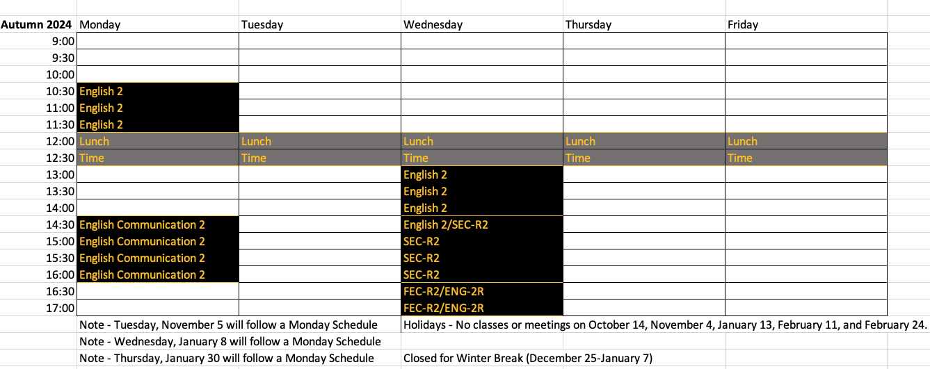 Autumn 2024 Schedule